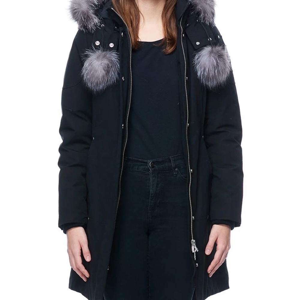 Moose Knuckles Stirling Parka with Fur Trim & Pom Poms